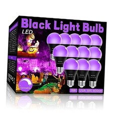 LED Black Light Bulbs A19 9W UV Black Light Replace Up to 100W, 120V 12 Pack