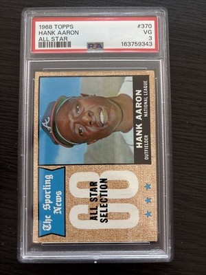 1968 Topps - Sporting News All-Stars Hank Aaron #370 PSA 3 VG Braves HOF