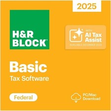 H R Block Tax Software Basic 2025 PC/Mac Key Card