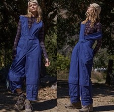 NWT Free People Go West Cargo Wide Leg Jumpsuit Blue Women's Large