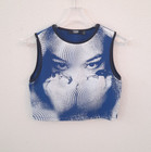 Jaded London Blue Black White Woman Eyes Jewelry Graphic Dots Tank Crop Top Y2K