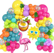 168Pcs Summer Tropical Rainbow Balloon Arch Garland Kit with Foil Balloons