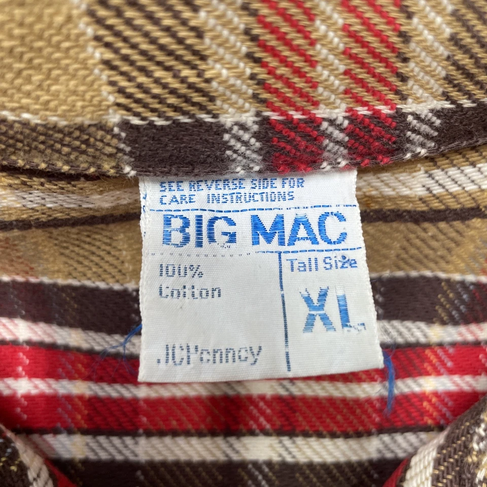 Camisa de Franela Big Mac Años 70 De Colección Para Hombres XL Tostada Multi Cuadros Manga Larga JCPenney Alta Foto 2 de 4