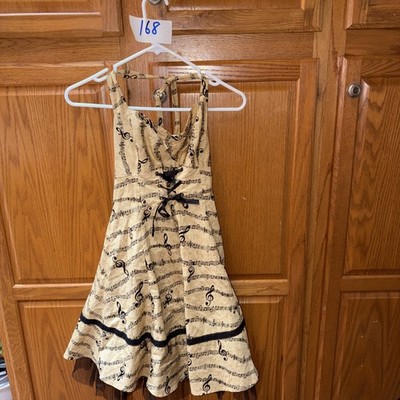 Hot Topic Dress Womens Md Beige Music Note Sweetheart Fit Flare Tulle Hem Print