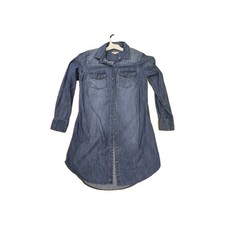 Merona Women's Blue Denim Shirt Dress Size M Medium Long Sleeve Cotton Pockets