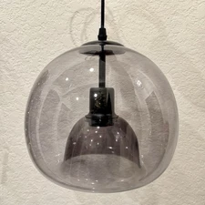 Minimalist Modern Glass Hanging Pendant Light Fixture 10” Smoke Gray