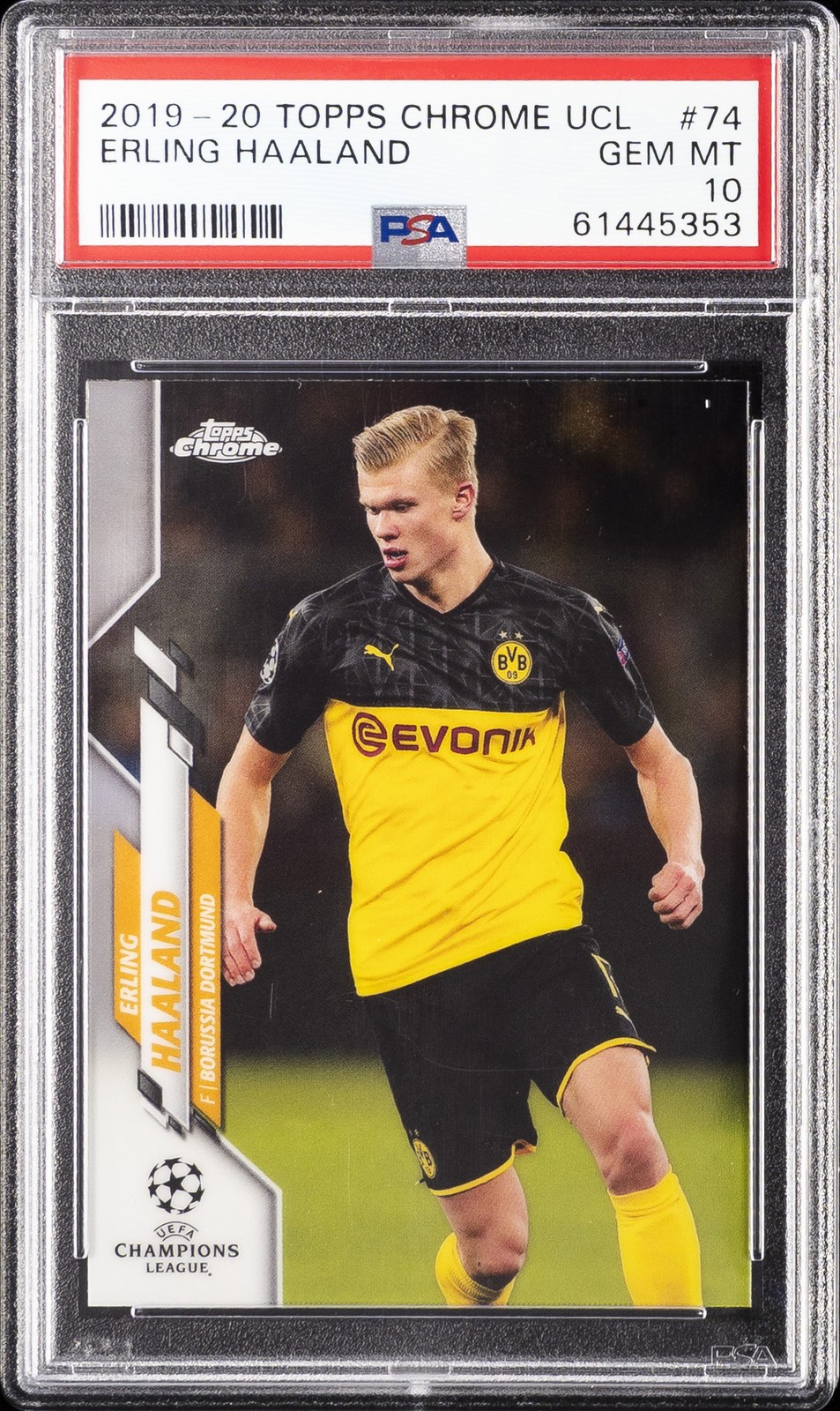 2019 TOPPS CHROME CHAMPIONS LEAGUE #74 ERLING HAALAND ROOKIE RC PSA 10