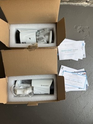 New Lot of 2 Amcrest IP PoE Outdoor Security Cameras IP2M-2496EW-V2 w/ Boxes
