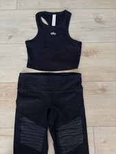 Black ALO Ribbed Cropped Tank  Detailed Black Leggins Set Size Small