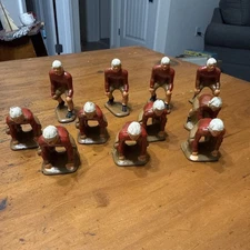 Vintage Auburn Rubber Toy Football Team Lot of Eleven Players Red Uniforms Rare