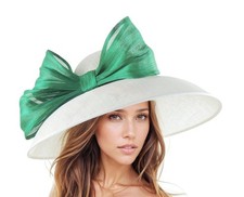 White Emerald Kelly Green Elegant Kentucky Derby Hats Ascot Wedding Church Race
