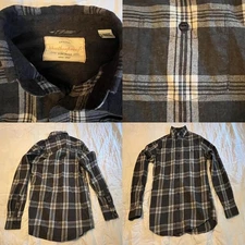 Weatherproof Vintage Men's Flannel Shirt Small Gray Black Plaid Long Sleeve