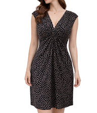 Chaps Ralph Lauren Dress Plum Brown P Medium Polka Dot Stretch Sheath Washable
