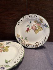 Brunelli Italy Set of 3 Hand Painted 11.75” Reticulated Plates Figs Blueberries