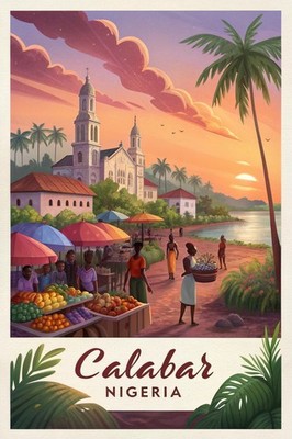 Lebendiger Kalabar Nigeria - exotische afrikanische Stadt Reise Poster Kunstdruck A1-A4 Post