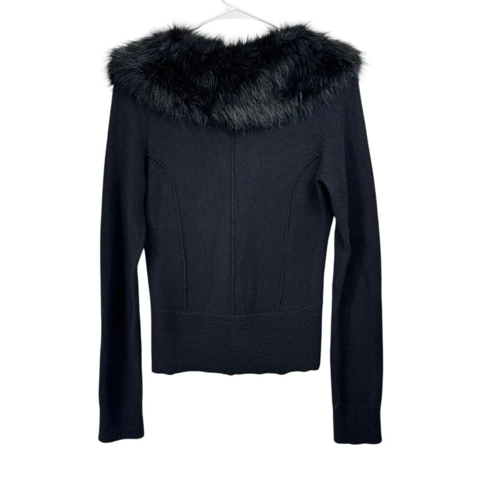 Cárdigan Suéter Vintage Y2K Anthropologie HWR Talla Pequeña Negro Cuello Piel Sintética Foto 2 de 4