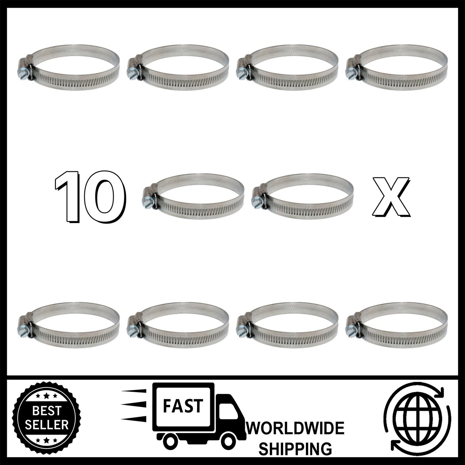 10x Jubilee Worm Drive Clip 55–70mm Stainless Steel