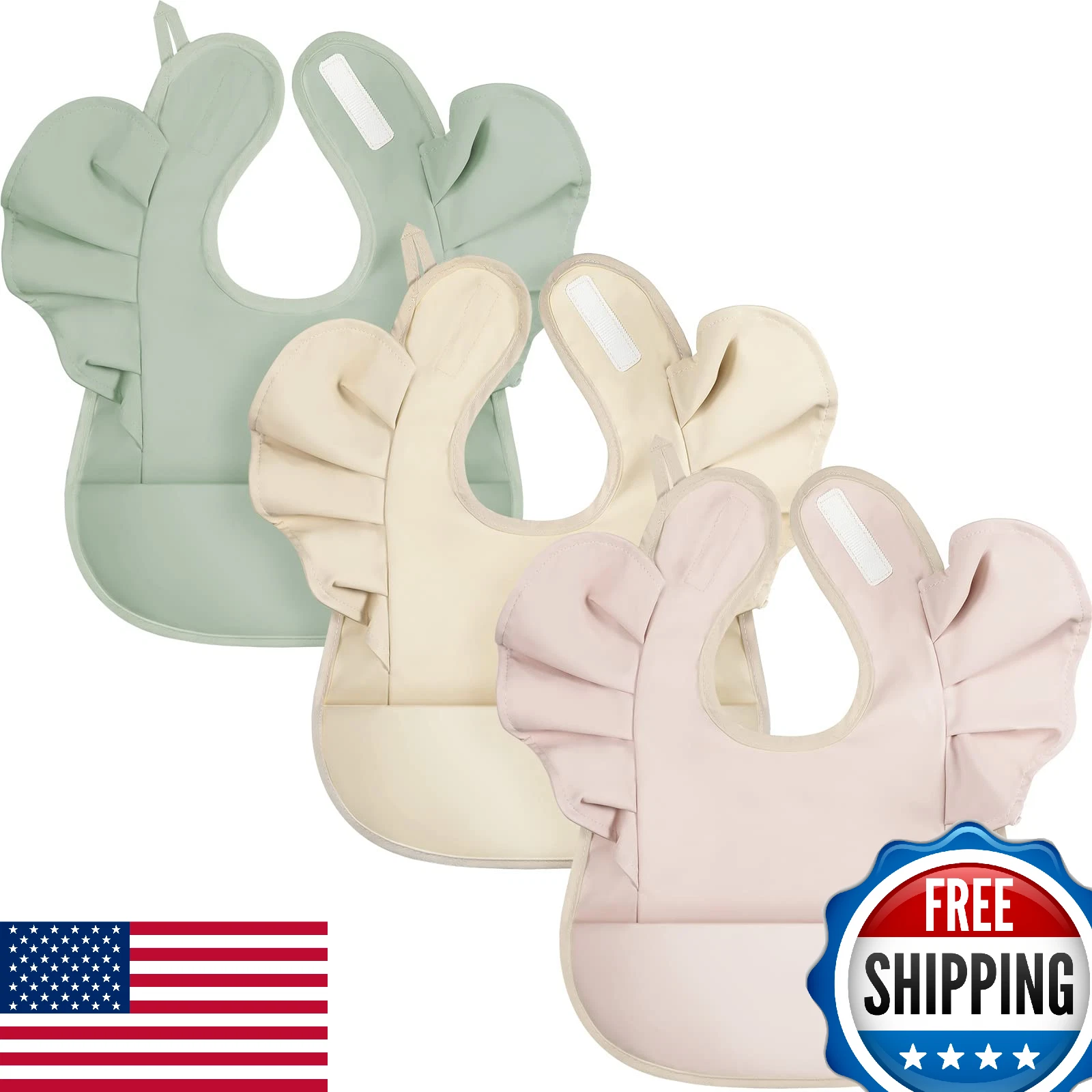 JaGely 3 Pcs Baby Food Bibs Waterproof Washable Toddler Bibs Soft Feeding