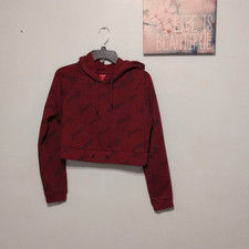 Guess Size S Monogram Red Crop Hoodie Hooded Sweatshirt