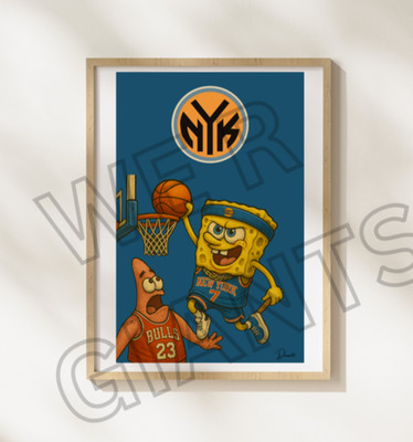New York Knicks Sponge Bob Poster 11x17 Classic Print New York Knick NBA Poster