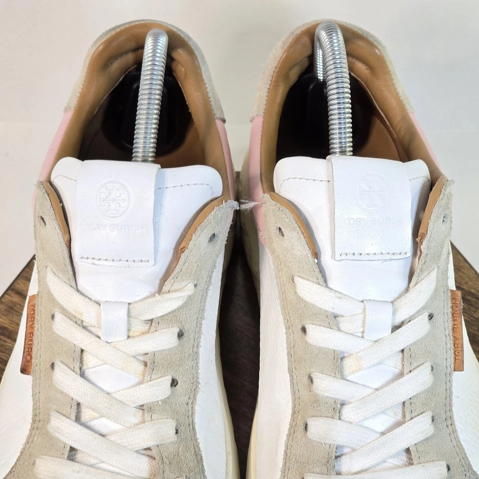 Zapatos Tory Burch para mujer talla 9 blanco rosa cuero parte superior baja cancha gamuza suela de copa Foto 4 de 4