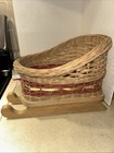 Hand Made/Dyed Christmas Sleigh Wood & Straw Display Basket Santa 2006