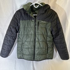 14-16 Reversible Camo Eddie Bauer Black Green Puffer Fleece Boy Warm Winter Coat