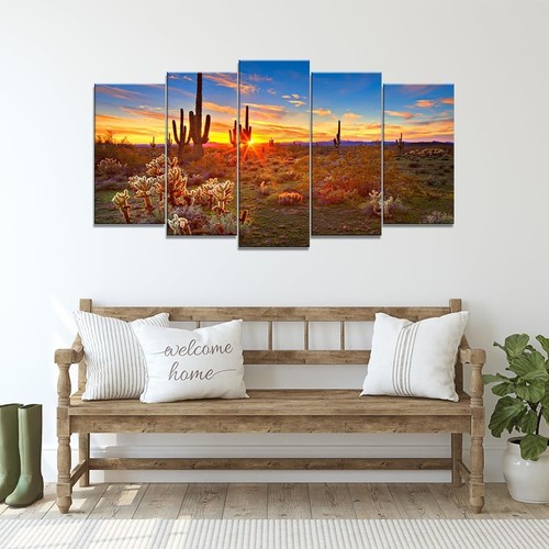 Nuovo 5 pezzi grande tela arte parete tramonto paesaggio Arizona deserto cactus spedizione veloce - Foto 2 di 7