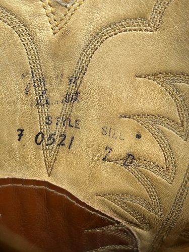 Men's Vintage Tan Tony Lama Shrunken Shoulder Cowboy Boots Sz. 7D Worn ONCE MINT - Picture 10 of 12