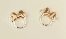 AUTHENTIC DISNEY MINNIE MOUSE W/ BOW STERLING SILVER ROSE GOLD STUD EARRINGS