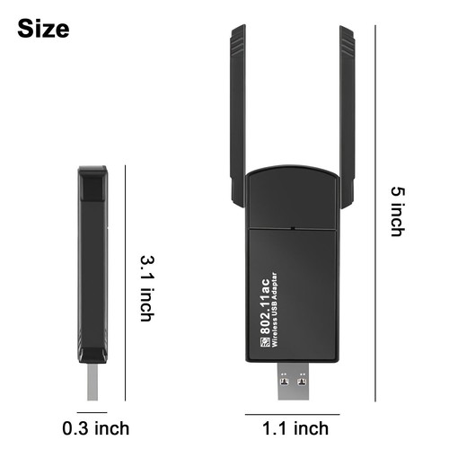 USB 3.0 Wifi Adapter 1300Mbps Wireless Dongle Dual Band 2.4G/5G Dual Antenna PC - Picture 8 of 9