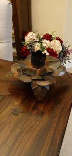 Vintage JAN BARBOGLIO Hand Forged Iron Rose Candle Holder SIGNED