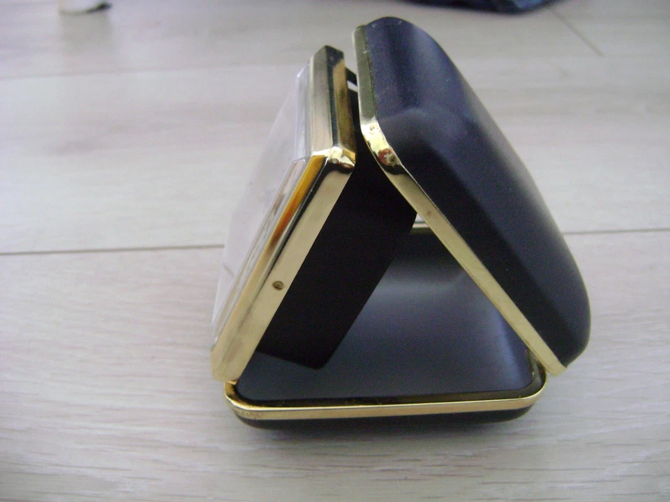 Réveil de voyage Bayard en résine noire dorée travel alarm clock ancien vintage - Photo 3/4