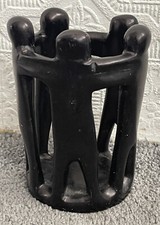 Candle Holder “Circle of Friends” Vintage Soapstone Unity Statue Black