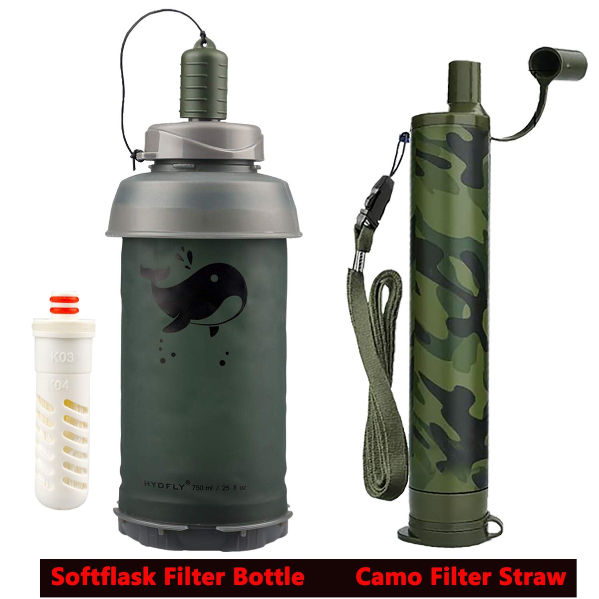 Gourde Filtrante Portable Pliable - Bouteille Filtre à Eau Outdoor - 10x12 Cm - 120g