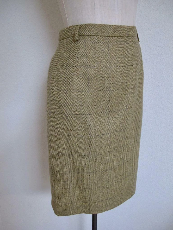 NUEVO CON ETIQUETAS Falda Lápiz Mondi 42 10 Lana Ventana Cuadros Loden Verde Espiga