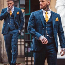 Plaid Men Suits 3 Piece Winter Blazer Pants Party Groom Wedding Formal Tuxedo
