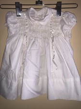 Vintage Polly Flinders Hand Smocked Sz Infant 6 9 12 18m White Dress Ribbon