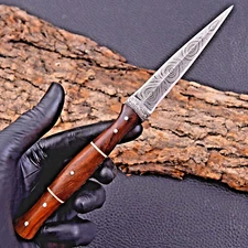 CUSTOM HAND MADE FORGED DAMASCUS STEEL HUNTING BOOT KNIFE WOOD HANDLE 1615