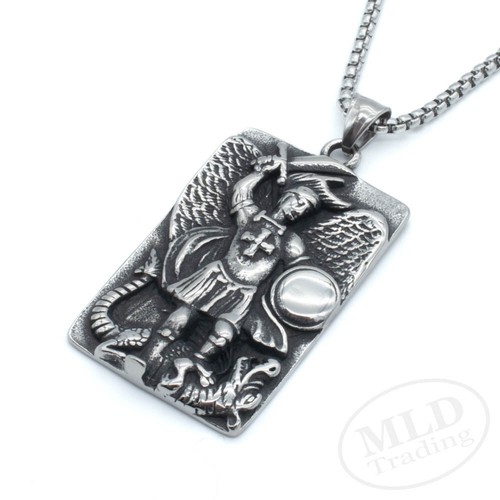 Saint St Michael Archangel Pendant Necklace Stainless Steel Religious Tablet - Picture 7 of 14