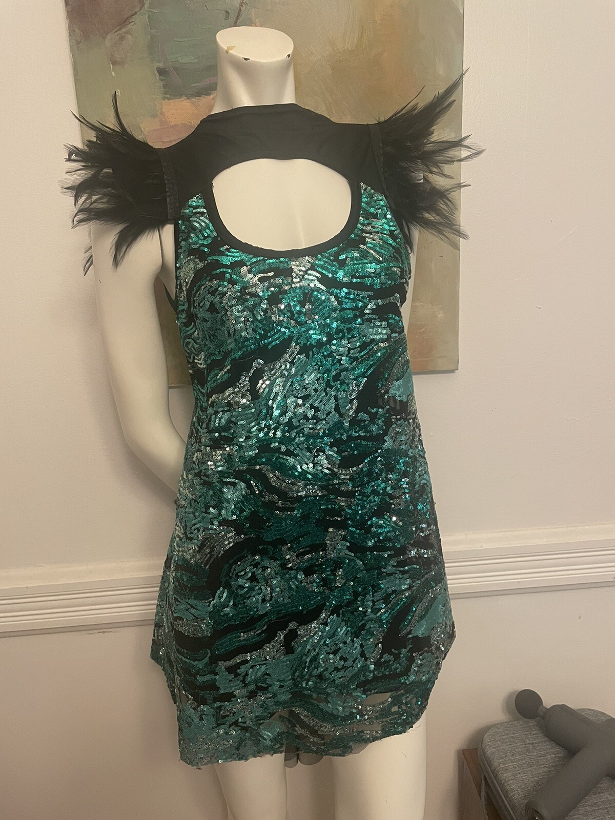 Dance Costume Jazz Tap Halloween Leotard Feathers Seq… Gem