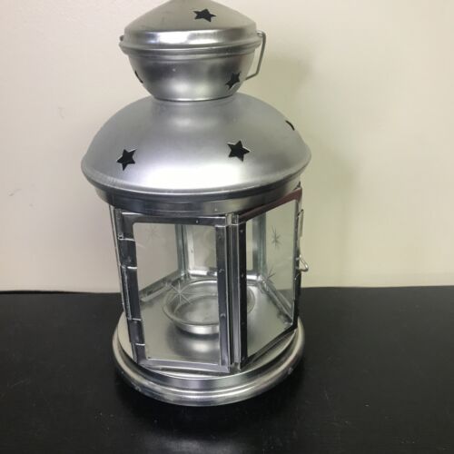 IKEA Silver Lantern Tealight Candle Holder Barn Star Glass Covered 8.5”   *Read* - Afbeelding 1 van 9