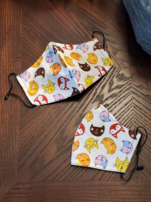 5 Pc Hand Made Cotton mask filter pocket nose wire Adjustable Cute Cat Comfy