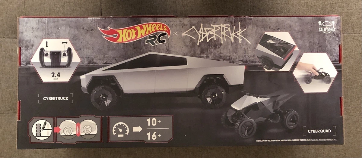 Hot Wheels 1:10 Tesla Cybertruck Radio-Controlled Truck & Electric Cyberquad, Custom Controller, Speeds to 12 MPH, Working Headlights & Taillights