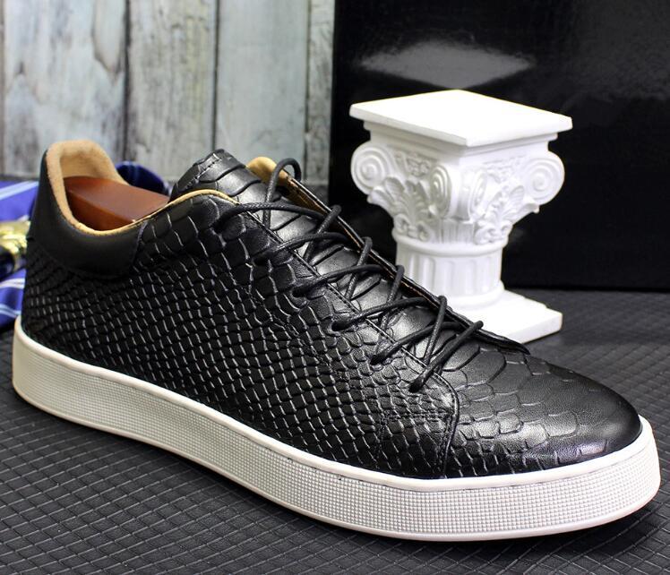 Men's casual fashion lace-up crocodile embossed flat leather shoes