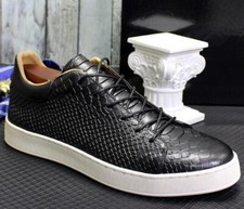 Men's casual fashion lace-up Faux crocodile embossed flat leather shoes