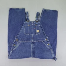 Carhartt Overalls Mens 38 Blue Denim Jean Bib Work Carpenter Utility Farmer ^