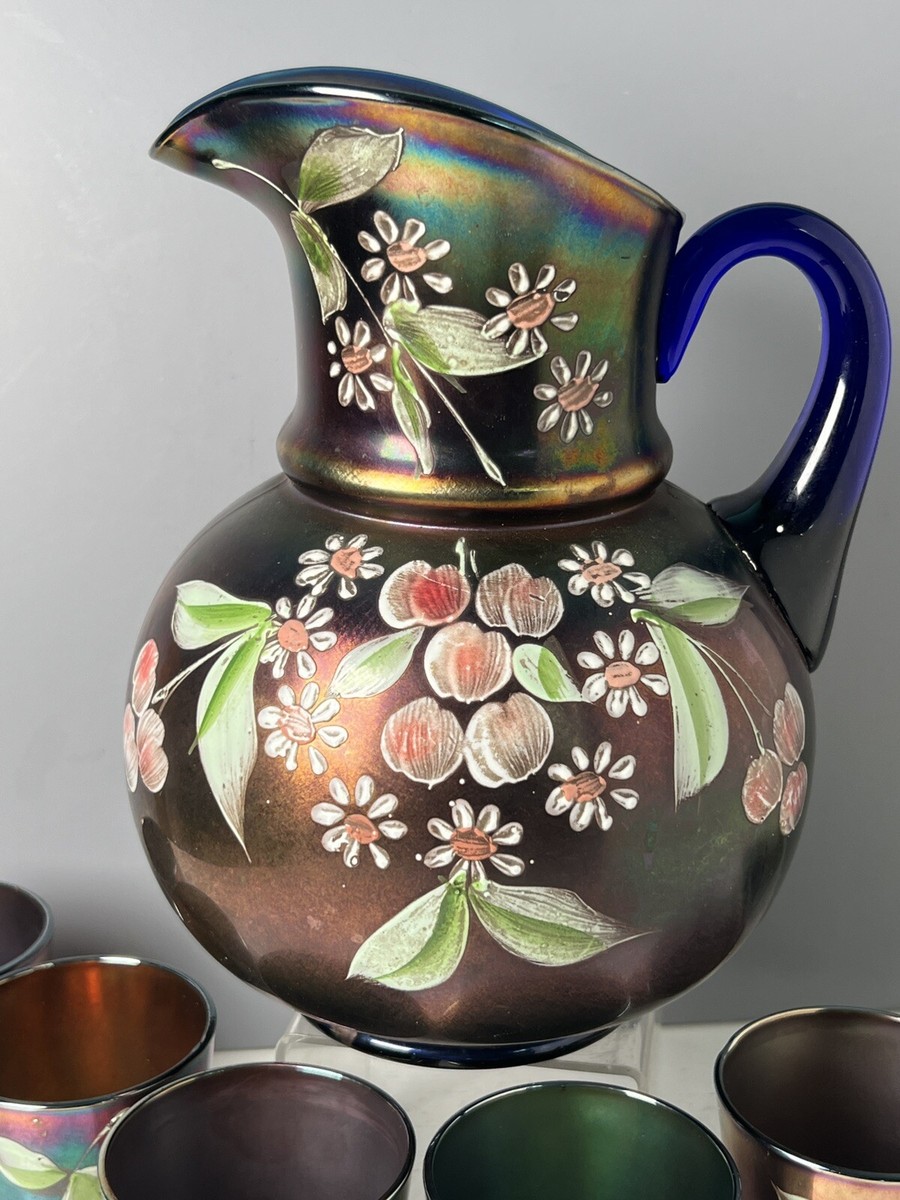 Fenton Cobalt carnival glass water set pitcher 6 tumblers