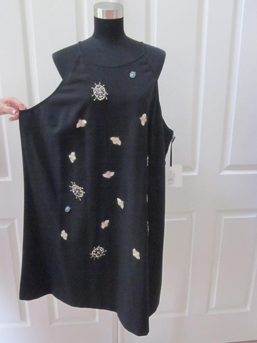 Neu mit Etikett Victoria Beckham for Target schwarz ärmellos Perlen & Pailletten Käfer Kleid Gr. 3X