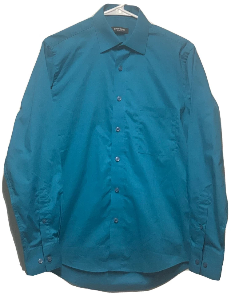 Рубашка мужская Pierre Cardin на пуговицах с длинным рукавом синяя размер S 14-14 1/2 приталенная - Изображение 2 из 4